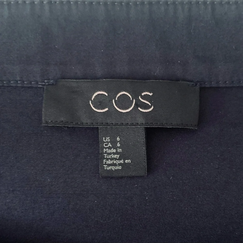 COS Women's Navy Blue Stand Up Collar Shift Dress Size 6 Quiet Luxury Office